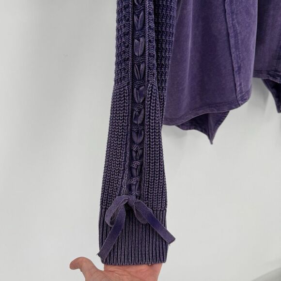 Leo & Nicole Purple Wash Draped Open-Front Cardigan Top Knit Sleeves Women Large - Picture 3 of 7